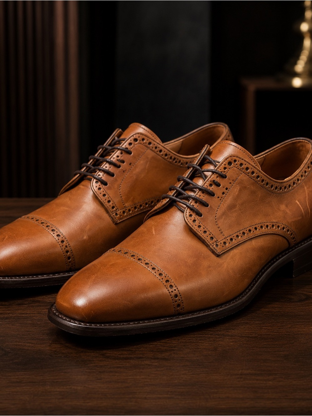 Classic Tan Leather Brogue Derby Shoes for Men
